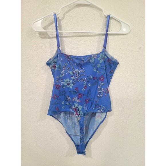Free People Women's Night Rhythm Bodysuit Blue Flowers size Large - Picture 6 of 7
